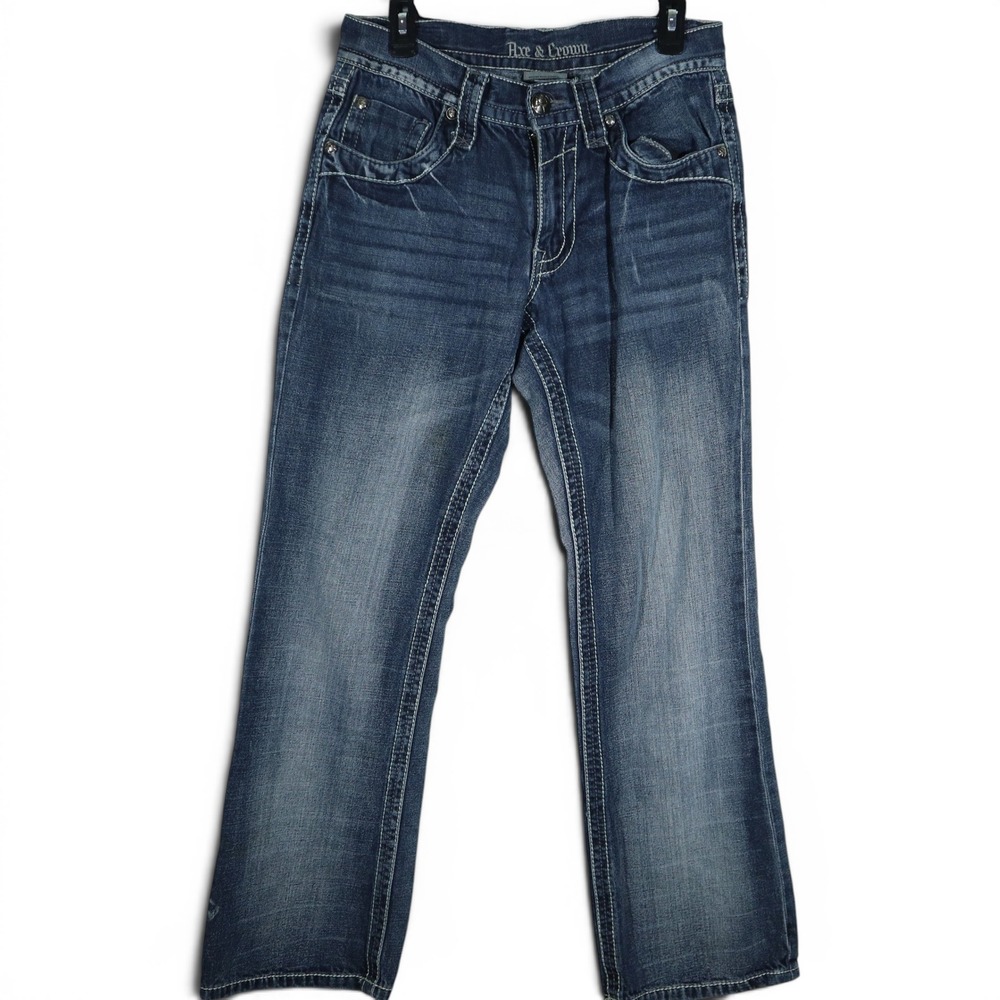 Axe & Crown Jeans 32x34 Boot Fit Y2K Dark Wash Contrast Stitch Flap Pocket